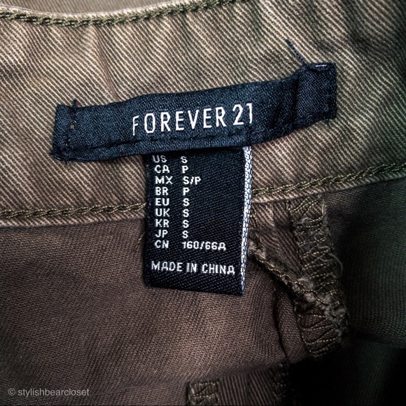 Forever 21 Cotton Mini Skirt Army Green Back Zip - Picture 3 of 4